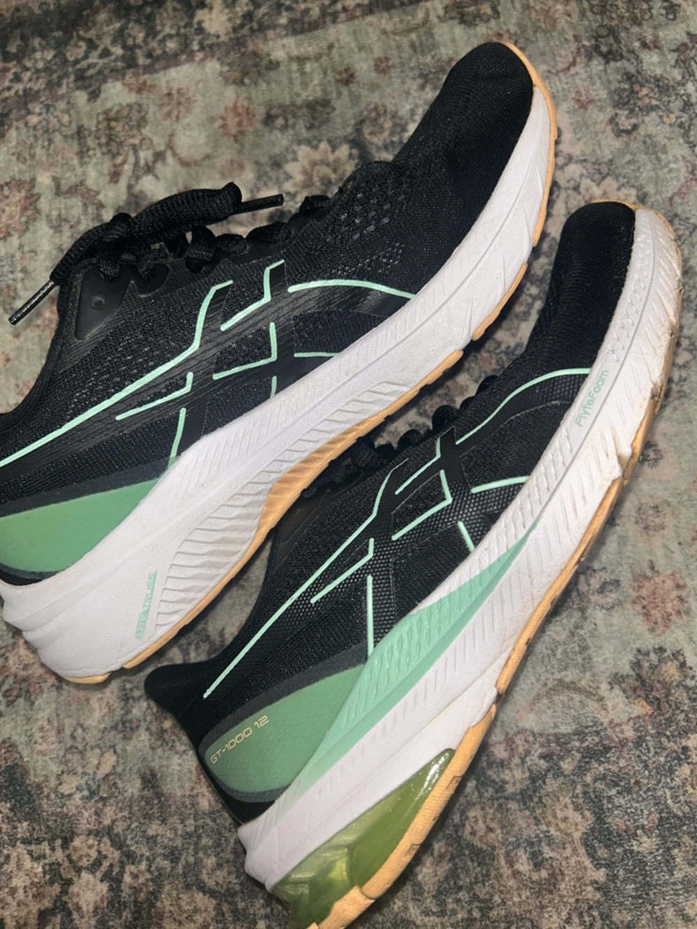 ASICS Black Running Sneakers with Mint Green Accents. Used. Women’s 7.